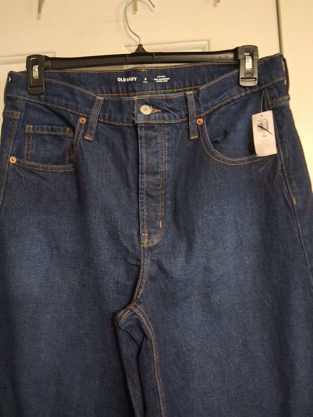 NWT Women's Old Navy Midrise The Slouchy Wide Leg Jeans Size 8 Tall BUTTON FLY - Picture 6 of 10